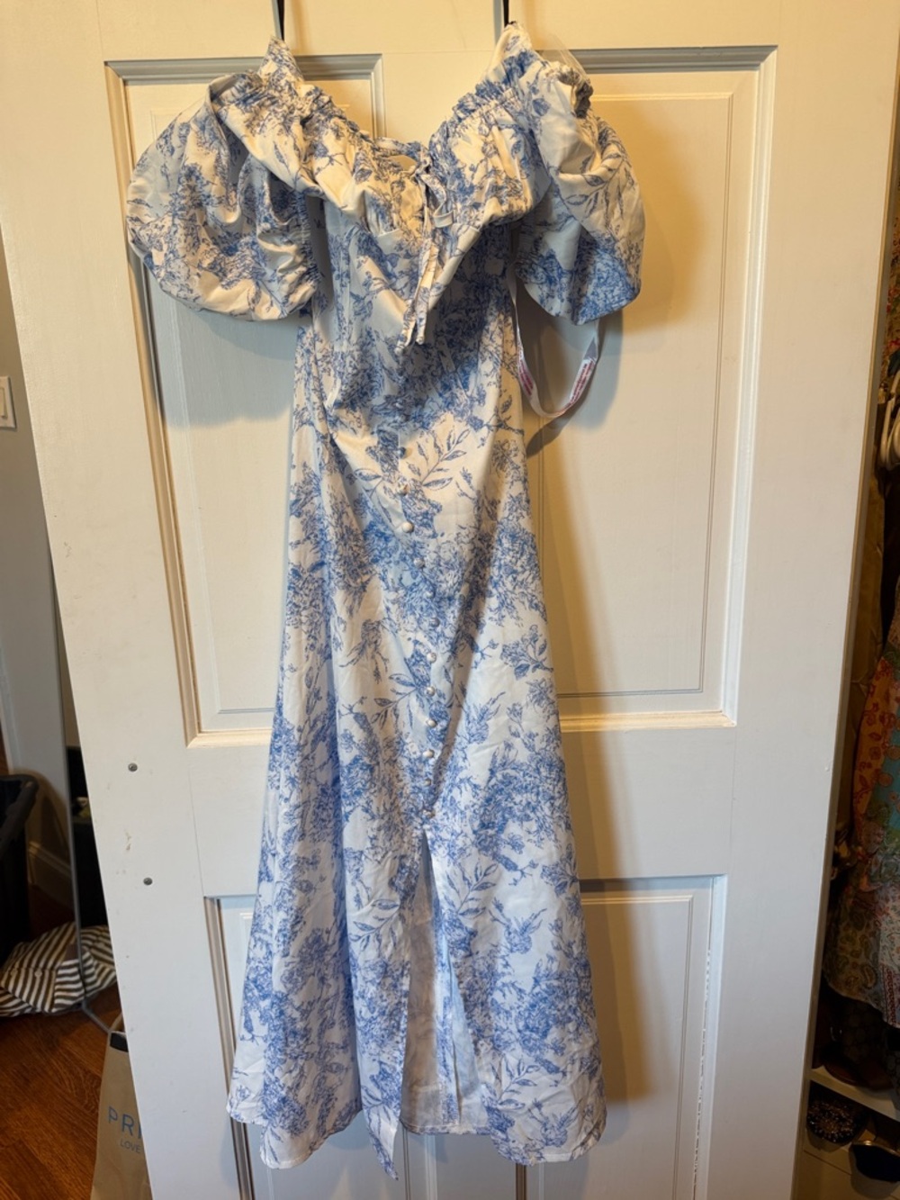 Missguided White and Light Blue Floral Off-Shoulder Midi Dress